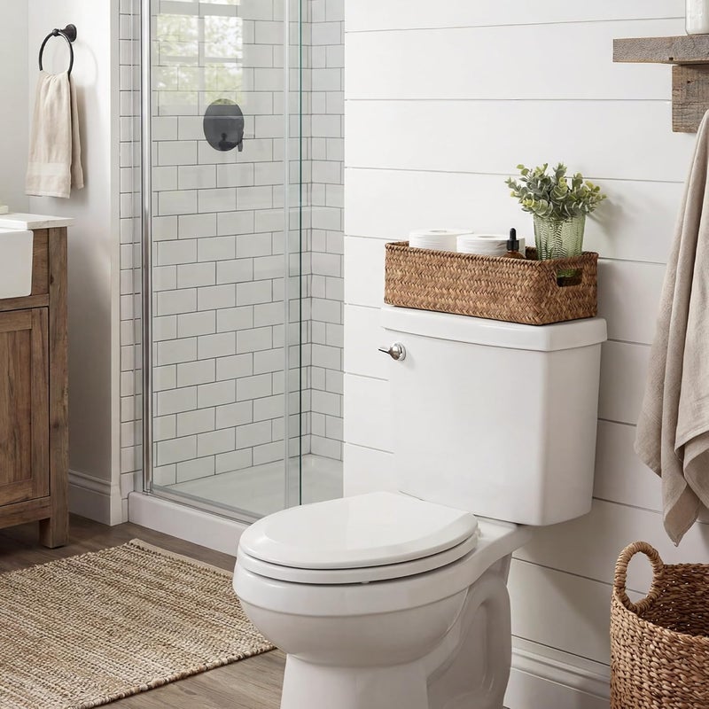 StorageWorks Wicker Toilet Paper Basket for Back of Toilet Baskets, Seagrass Bathroom Basket Organizer and Storage for Tank Topper, Small Tank Trays for Decor with Built-in Handles, Brown - Image 2